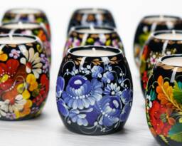 Hand Painted Tea Light Holder Made in Ukraine Wooden Petrykivka Folk Art Christmas Gift S022