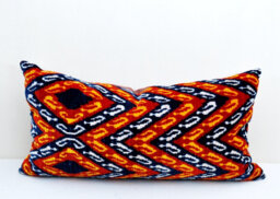 Orange Handloom Silk Velvet Ikat Pillow Cover - thumbnail 1