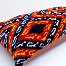 Orange Handloom Silk Velvet Ikat Pillow Cover - thumbnail 2