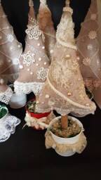 Handmade, Vintage, Victorian, Embellished Shabby Chic Stuffed Table Top Christmas Tree - thumbnail 2