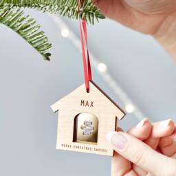 Personalized Dog Christmas Ornament - Birch Wood Kennel Decoration
