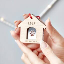 Personalized Dog Christmas Ornament - Birch Wood Kennel Decoration - thumbnail 2