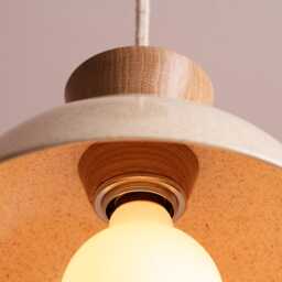 Speckled Cream Gloss Small Dawn Pendant Light in Ceramic & Oak - thumbnail 3