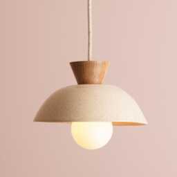 Speckled Cream Gloss Small Dawn Pendant Light in Ceramic & Oak
