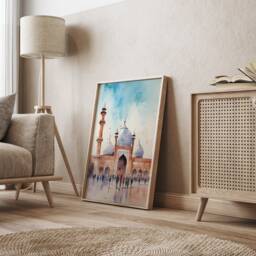 Lahore Badshahi Mosque Wall Art Print - Pakistan Watercolour Painting Travel Poster - thumbnail 3