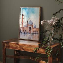 Lahore Badshahi Mosque Wall Art Print - Pakistan Watercolour Painting Travel Poster - thumbnail 2