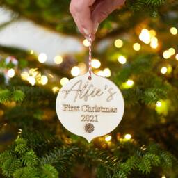 Personalised Christmas Bauble Birch Plywood Ornament, New Home Gift - thumbnail 1