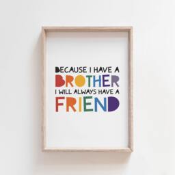 Brother Best Friends Print, Boys Nursery Prints, Colourful Bedroom Big Bro, Lil Rainbow Wall Art, Twin Decor - thumbnail 1