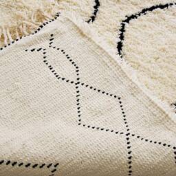 Authentic Moroccan Hand-Knotted Berber Rug With Black Patterns, From Beni Ouarain Tribe. Genuine Carpet Hand Woven 100% Soft Wool - thumbnail 4