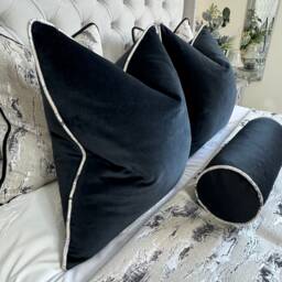 Black Velvet Piped Cushion Cover - Cotton Double Sided Luxury Monochrome Interior Marble Piping Pillow Cover, Bed