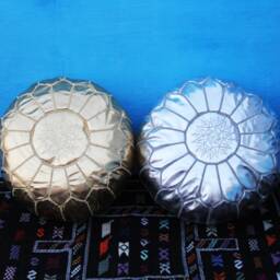 Set Of 2 Gold & Silver Faux Leather Moroccan Poufs - Unstuffed - thumbnail 4