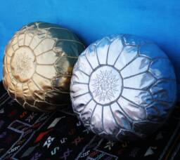 Set Of 2 Gold & Silver Faux Leather Moroccan Poufs - Unstuffed