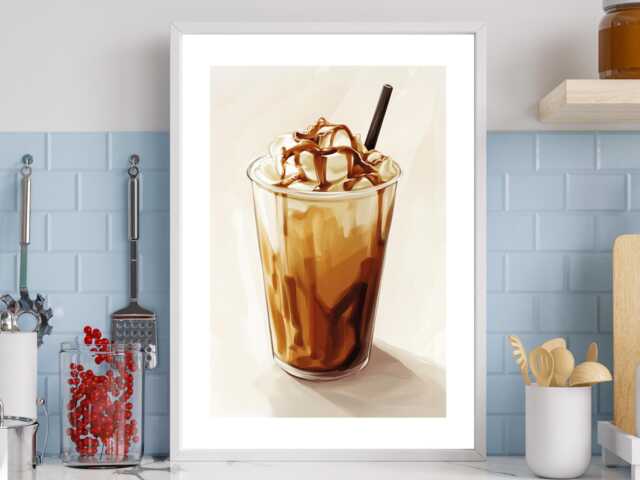 Iced Coffee - Wall Print Art Lover Latte Cafe Drink Kitchen Gift Idea Bespoke Poster A5 A4 A3 Framed Or Unframed - image 1