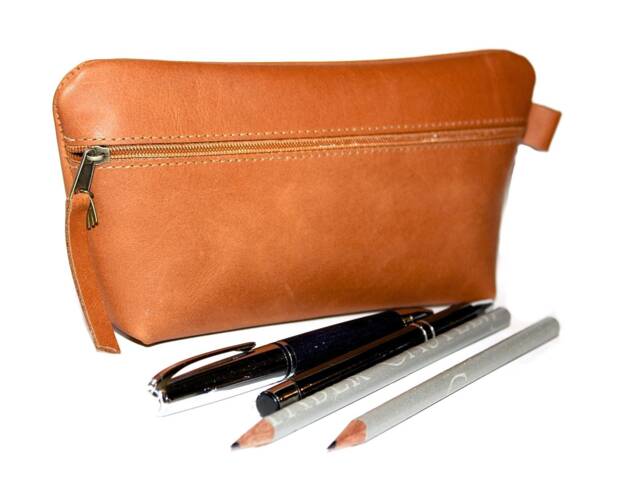 Leather Pencil Case Large Red-Brown 100% Case Pencil Red-Brown - image 1