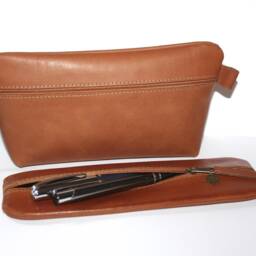 Leather Pencil Case Large Red-Brown 100% Case Pencil Red-Brown - thumbnail 2