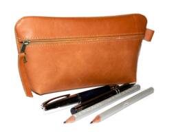 Leather Pencil Case Large Red-Brown 100% Case Pencil Red-Brown - thumbnail 1