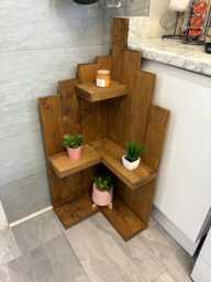 Freestand Corner Shelf, Chunky Wooden Bookcase Organiser, Display Storage Shelving Unit, Handmade Quality Materials, Made in UK - thumbnail 1