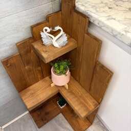 Freestand Corner Shelf, Chunky Wooden Bookcase Organiser, Display Storage Shelving Unit, Handmade Quality Materials, Made in UK - thumbnail 3