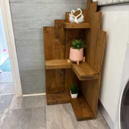 Freestand Corner Shelf, Chunky Wooden Bookcase Organiser, Display Storage Shelving Unit, Handmade Quality Materials, Made in UK - thumbnail 2