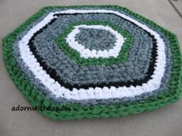 Irish Hexagon Crocheted Rag Rug, Eco Friendly, Washable, Green Color, Durable, Bath Mat, Kitchen, Home Decor, Houndstooth, Luck Of The Irish - thumbnail 1