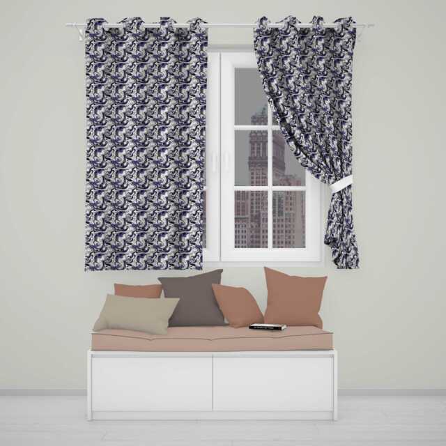 Grey Black Fluid Marble Abstract Swirl Seamless Pattern Readymade Eyelet Ring Top Thermal 100% Blackout Curtains - image 1