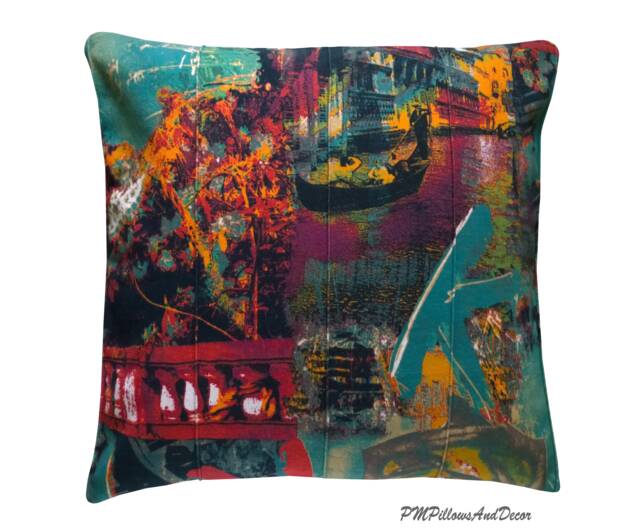 Designer Fabic Pillow Cover Modern Art Pattern Multicolor Cushion Case Colorful Abstract Dark Burgundy Emerald Green Eclectic Home Decor - image 1