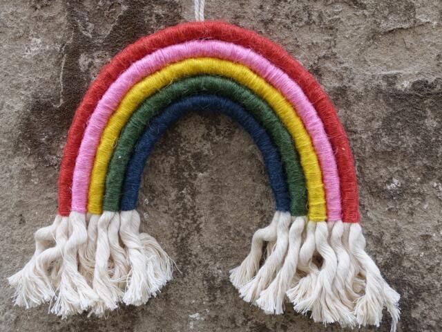 Rainbow Wall Decor, Nursery Hanging, Kids Play Room Decoration, Fiber Art With A Gift - image 1