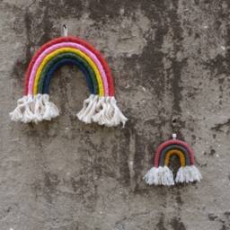Rainbow Wall Decor, Nursery Hanging, Kids Play Room Decoration, Fiber Art With A Gift - thumbnail 3