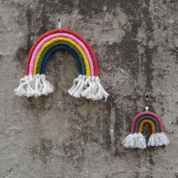 Rainbow Wall Decor, Nursery Hanging, Kids Play Room Decoration, Fiber Art With A Gift - thumbnail 2