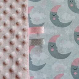 Moon Blanket, Pink Minky Baby Blanket, Newborn Shower Gift, Sleeping Moon Blanket - thumbnail 3