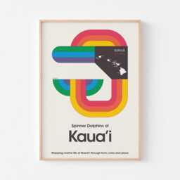 Kaua'i Hawaii Dolphin Poster Print - Mid Century Modern Bauhaus Peggy Hopper Rainbow Sven Lukin Memphis Design 20-40% Off + Free Shipping - thumbnail 2