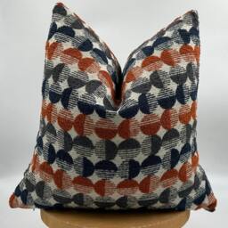 Orange Navy Circle Pattern Pillowcase, Textured Woven Chenille Throw Pillow, 20x20 - thumbnail 4
