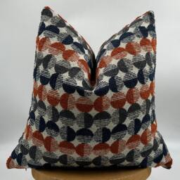 Orange Navy Circle Pattern Pillowcase, Textured Woven Chenille Throw Pillow, 20x20 - thumbnail 3