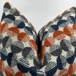 Orange Navy Circle Pattern Pillowcase, Textured Woven Chenille Throw Pillow, 20x20 - thumbnail 2