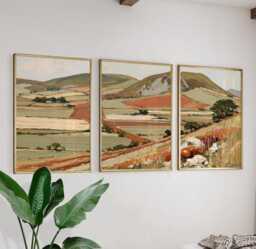 Green Valley Trio, Countryside Landscape Wall Art Set - thumbnail 1