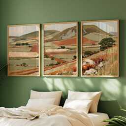 Green Valley Trio, Countryside Landscape Wall Art Set - thumbnail 2