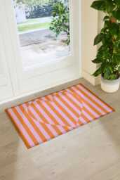 Elizabeth Olwen Heart Stripe Indoor Outdoor Doormat - Retro Entrance Rug Colourful Home Decor Housewarming Gift 90x60cm - thumbnail 1