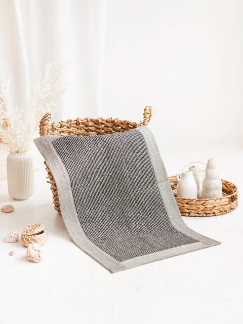 Black Linen Bath Mat, Waffle Weave Absorbent Rug - image 1