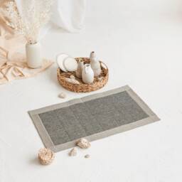 Black Linen Bath Mat, Waffle Weave Absorbent Rug - thumbnail 3