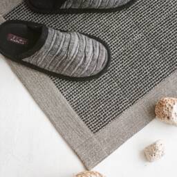 Black Linen Bath Mat, Waffle Weave Absorbent Rug - thumbnail 4
