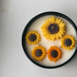 Sunflower Soy Candle in Black Glass, Large 3-Wick Decorative Jar, Handmade Floral Gift - thumbnail 2