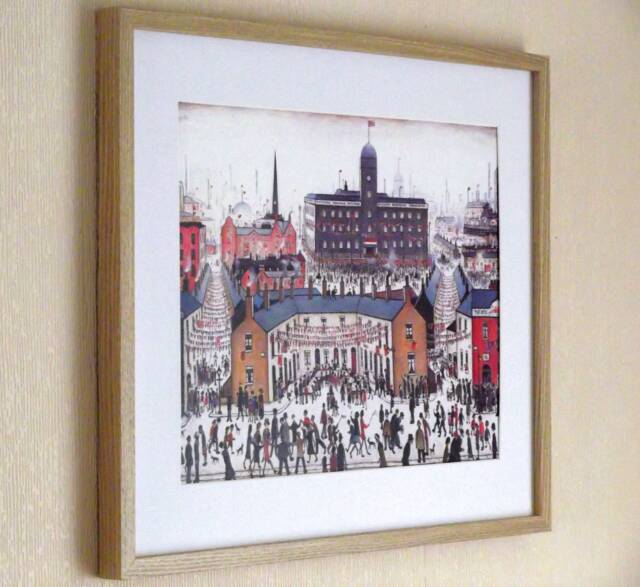 L.s. Lowry Art Print - V E Day Oak Finish Frame With Mount & Textured Image - image 1