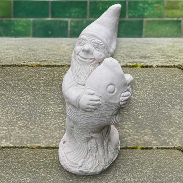 Concrete Fishing Gnome Statue Cement Sculpture Handmade Stone Dwarf Figurine Outdoor Garden Yard Ornament Gnome Art Lover Gift - image 1