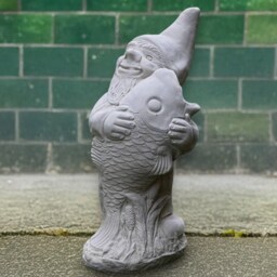Concrete Fishing Gnome Statue Cement Sculpture Handmade Stone Dwarf Figurine Outdoor Garden Yard Ornament Gnome Art Lover Gift - thumbnail 4