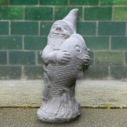 Concrete Fishing Gnome Statue Cement Sculpture Handmade Stone Dwarf Figurine Outdoor Garden Yard Ornament Gnome Art Lover Gift - thumbnail 2