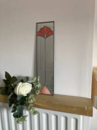Fan 2 Design Art Deco Style Stained Glass Effect Mirror in Coral Handmade Gift Catfish Glass 10x40cm - thumbnail 1