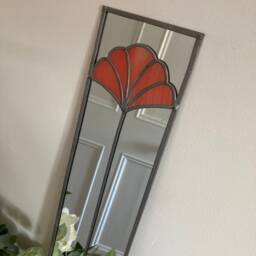 Fan 2 Design Art Deco Style Stained Glass Effect Mirror in Coral Handmade Gift Catfish Glass 10x40cm - thumbnail 2