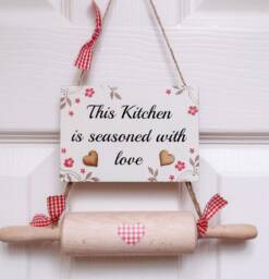 This Kitchen Is Seasoned With Love Country Look, Shabby Chic Rolling Pin Decor Door Design Plaque - thumbnail 1