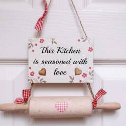 This Kitchen Is Seasoned With Love Country Look, Shabby Chic Rolling Pin Decor Door Design Plaque - thumbnail 3