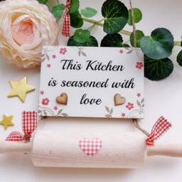This Kitchen Is Seasoned With Love Country Look, Shabby Chic Rolling Pin Decor Door Design Plaque - thumbnail 2
